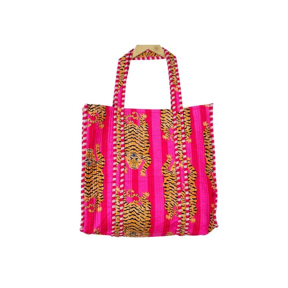 Quilted Cotton Hand Printed Reversible Large Multicolor Cotton Tote :^) - Picture 1 of 5